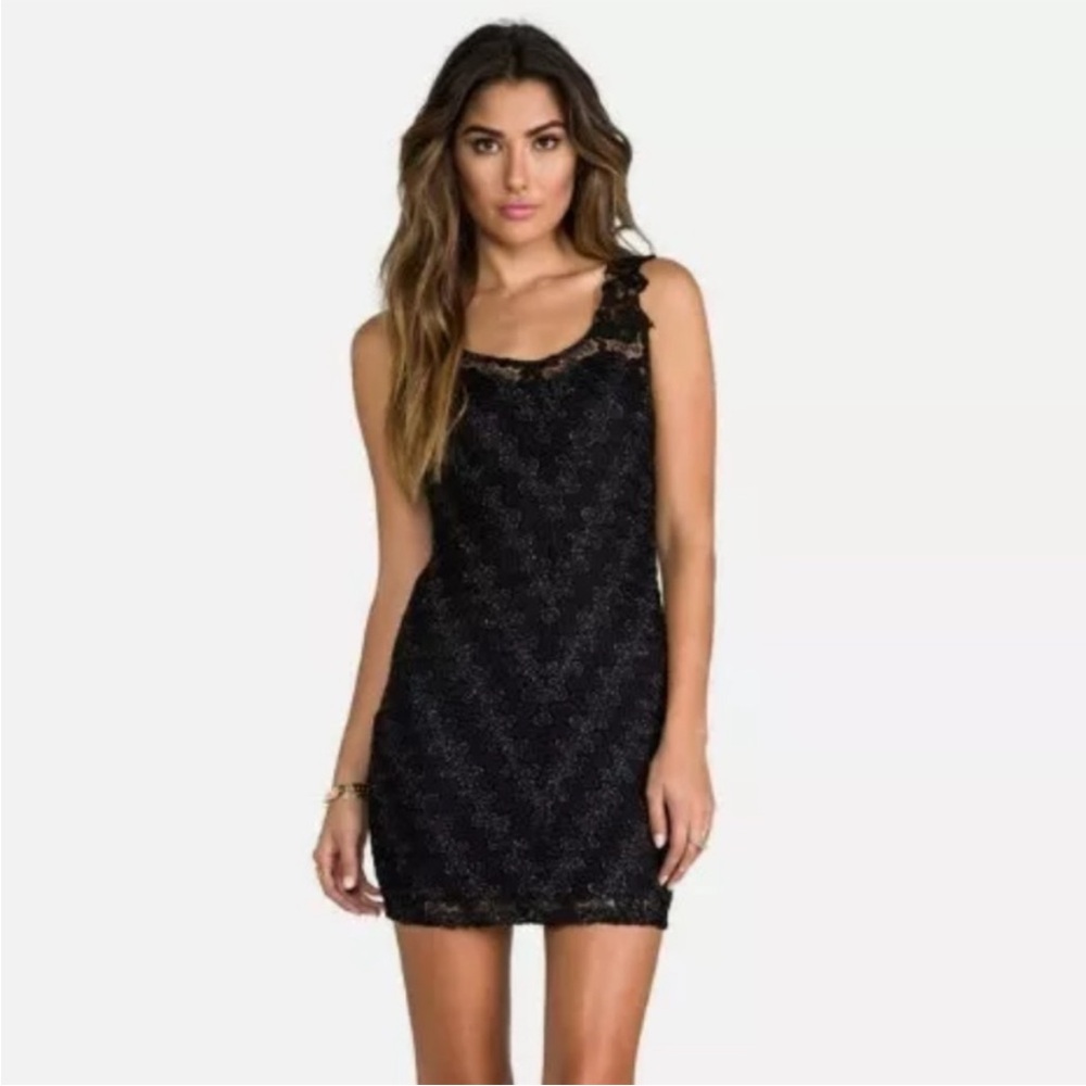 Free People - Foiled Again Fitted Black / Silver Lace Tank Mini Dress - XS - EUC